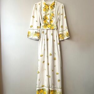 Handmade 1970s Yellow Floral Bedsheet Prairie Maxi Dress